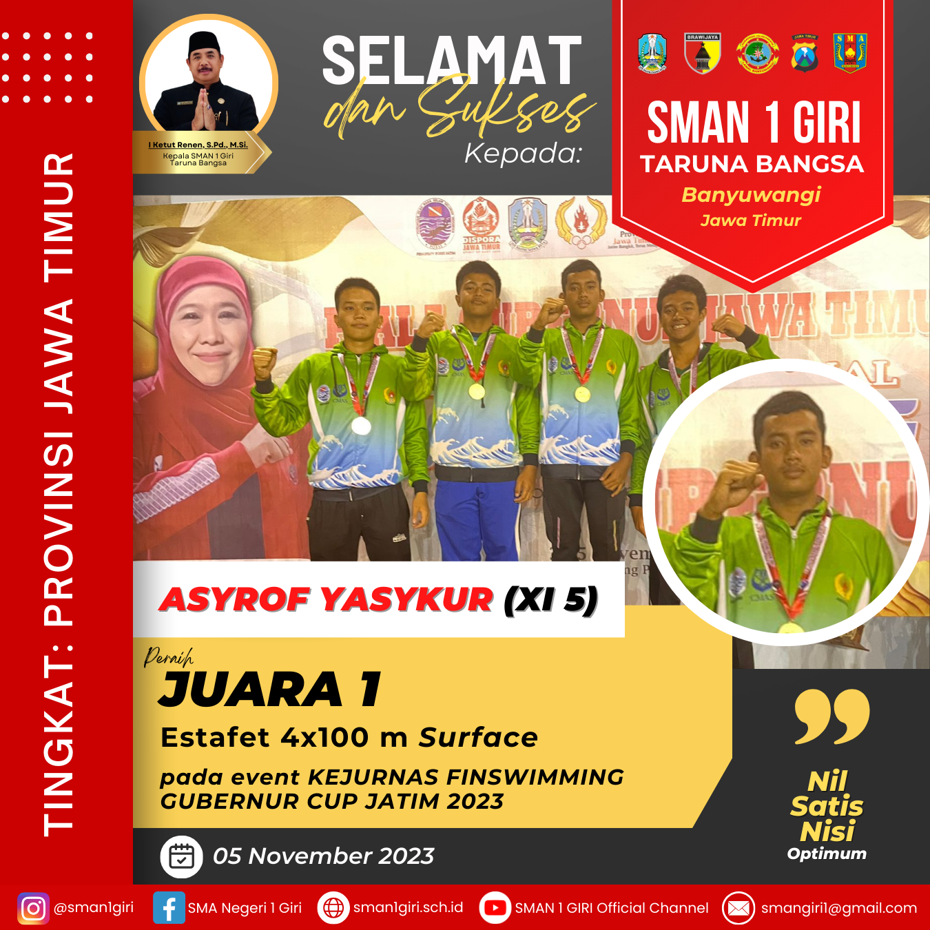 4 x 100 m Surface pada Kejurnas Finswimming Gubernur Cup Jatim 2023