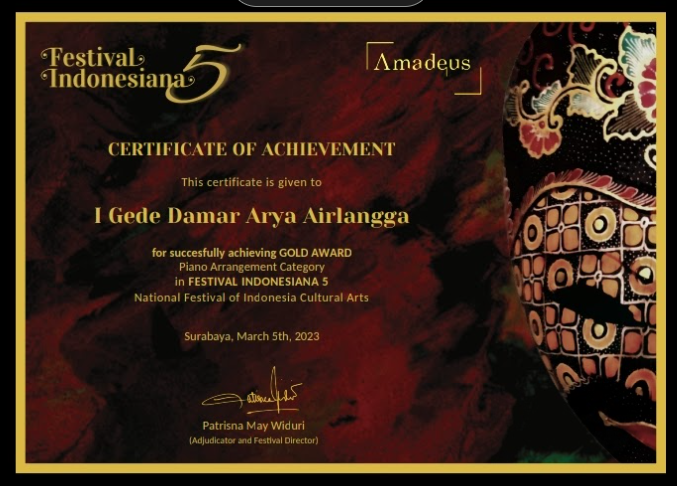 Festival Indonesiana 5, National Festival of Indonesia Cultural Arts, Piano Arrangement Category