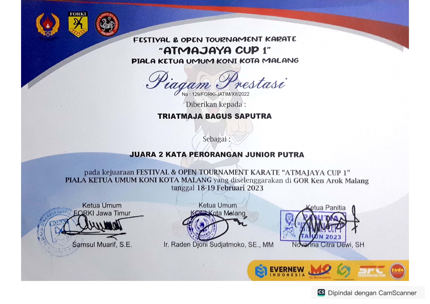 JUARA 2 KELAS KATA PERORANGAN JUNIOR PUTRA