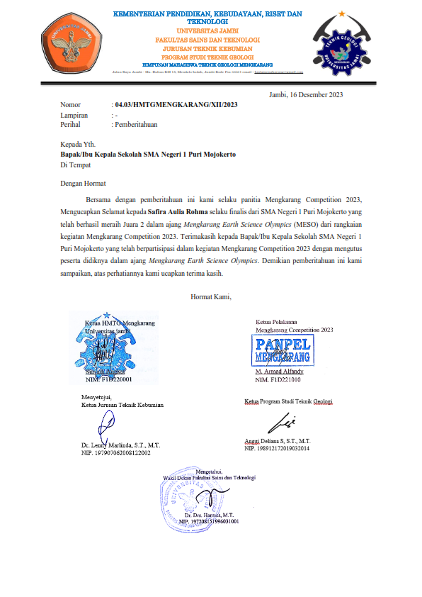 juara 2  Mengkarang Earth Science Olympics (MESO) 