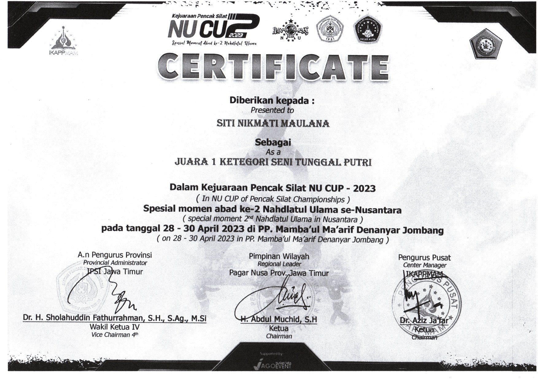 KEJUARAAN PENCAK SILAT NU CUP 2023 - KATEGORI SENI TUNGGAL PUTRI