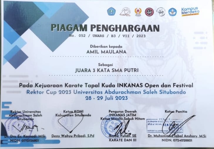 JUARA 3 - KATA PERORANGAN PUTRI Tingkat SMA Rektor Cup 2023