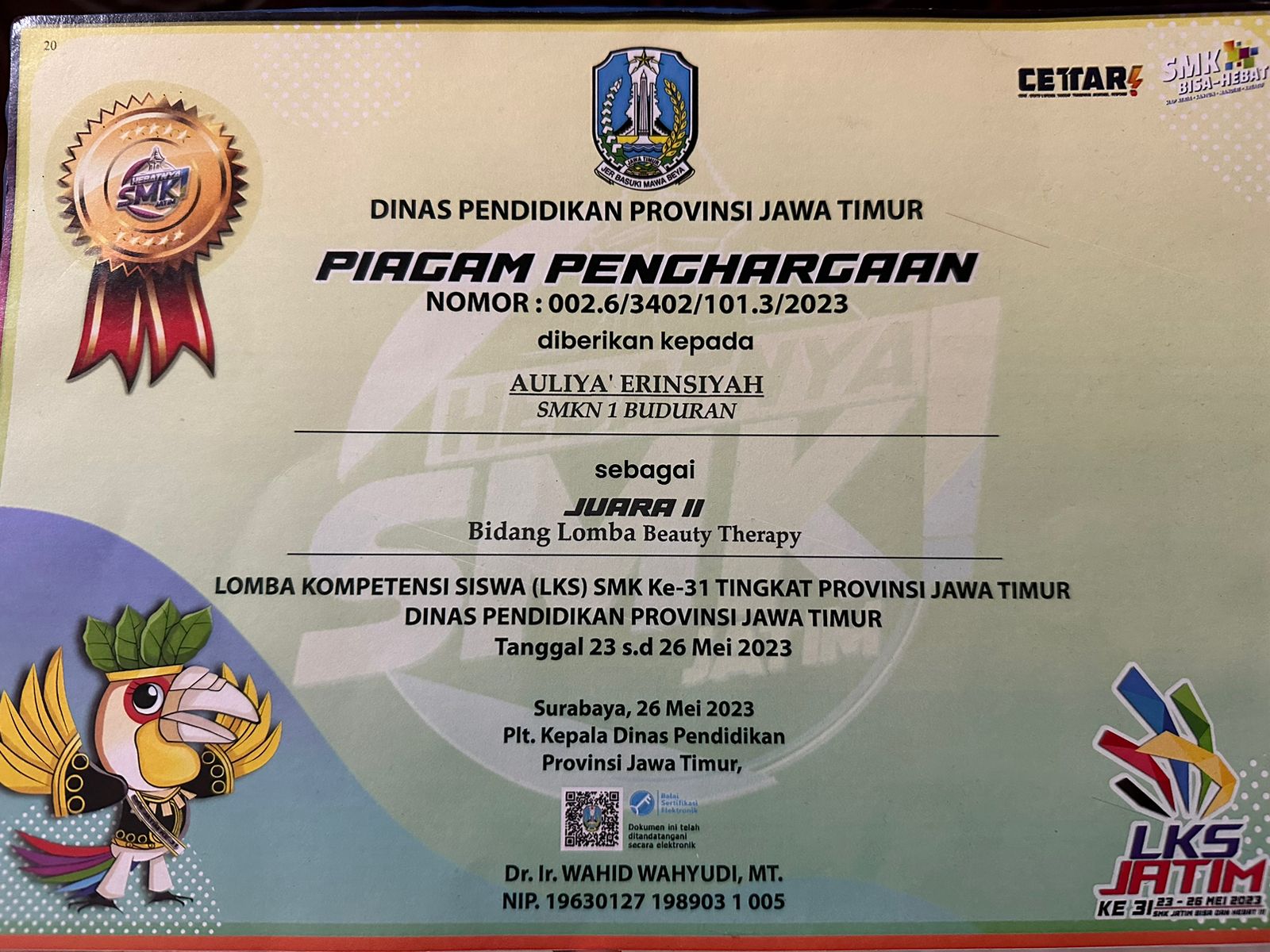 LKS SMK KE-31 TINGKAT PROVINSI JAWA TIMUR BIDANG BEAUTY THERAPY