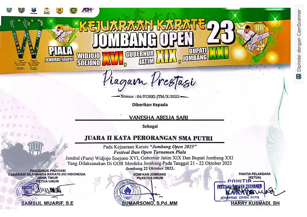 Kejuaraan Karate Jombang Open 2023 Festival dan Open Turnamen Piala - Kata Perorangan SMA Putri