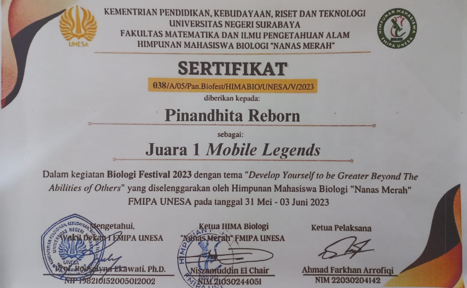 Mobile Legends dalam kegiatan Biologi Festival 2023