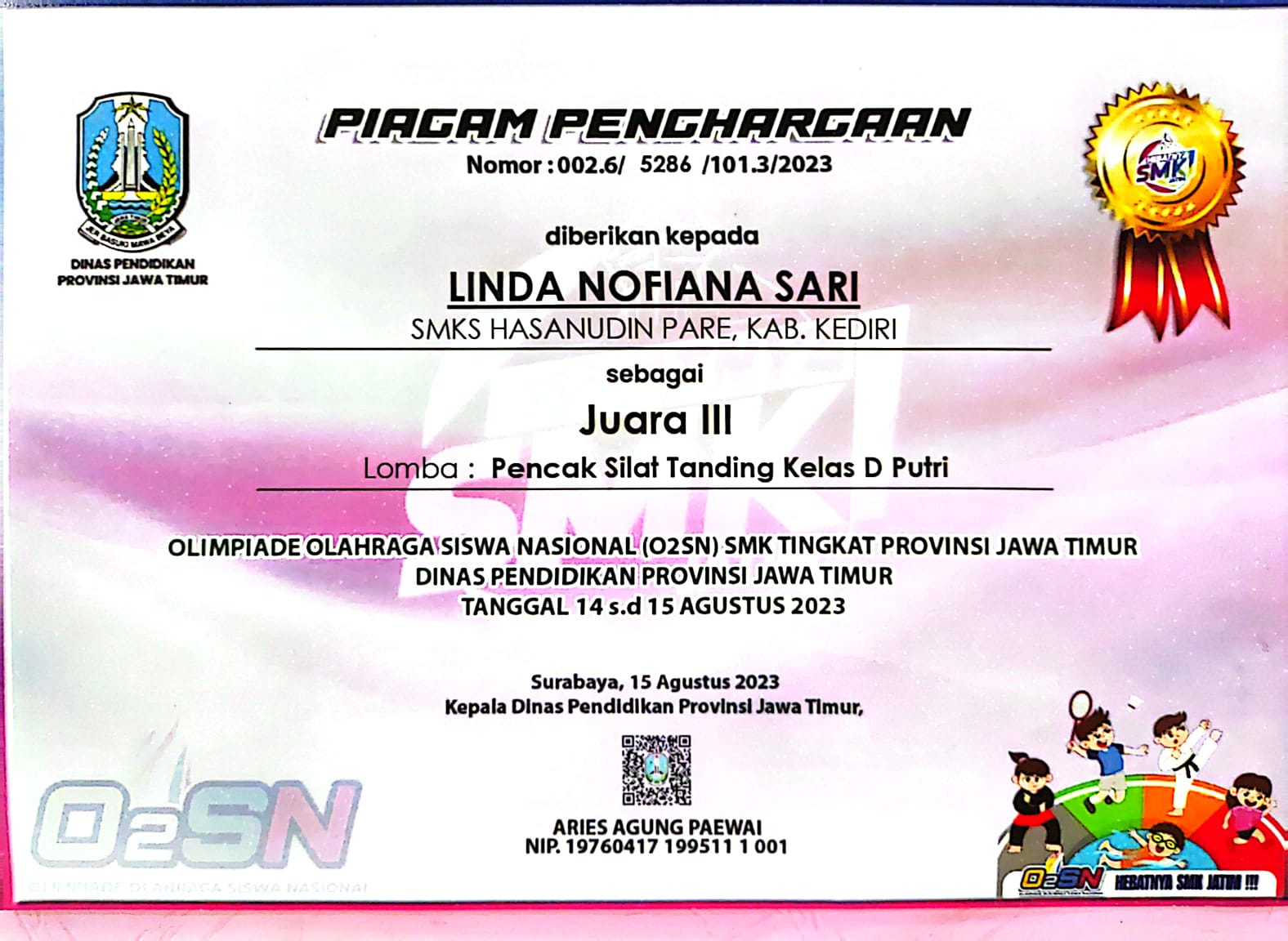 Pencak Silat Tanding Kelas D Putri Olimpiade Olahraga Siswa Nasional Tingkat SMK Kabupaten Kediri