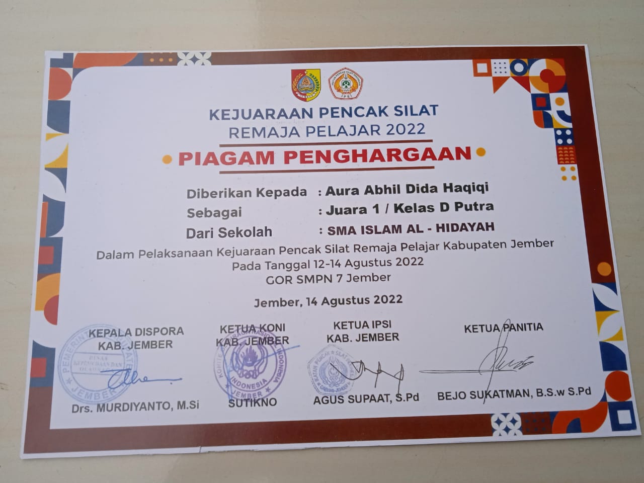 PELAKSANAAN KEJUARAAN PENCAK SILAT REMAJA PELAJAR KABUPATEN JEMBER Pada Tanggal 12 - 14 Agustus 2023