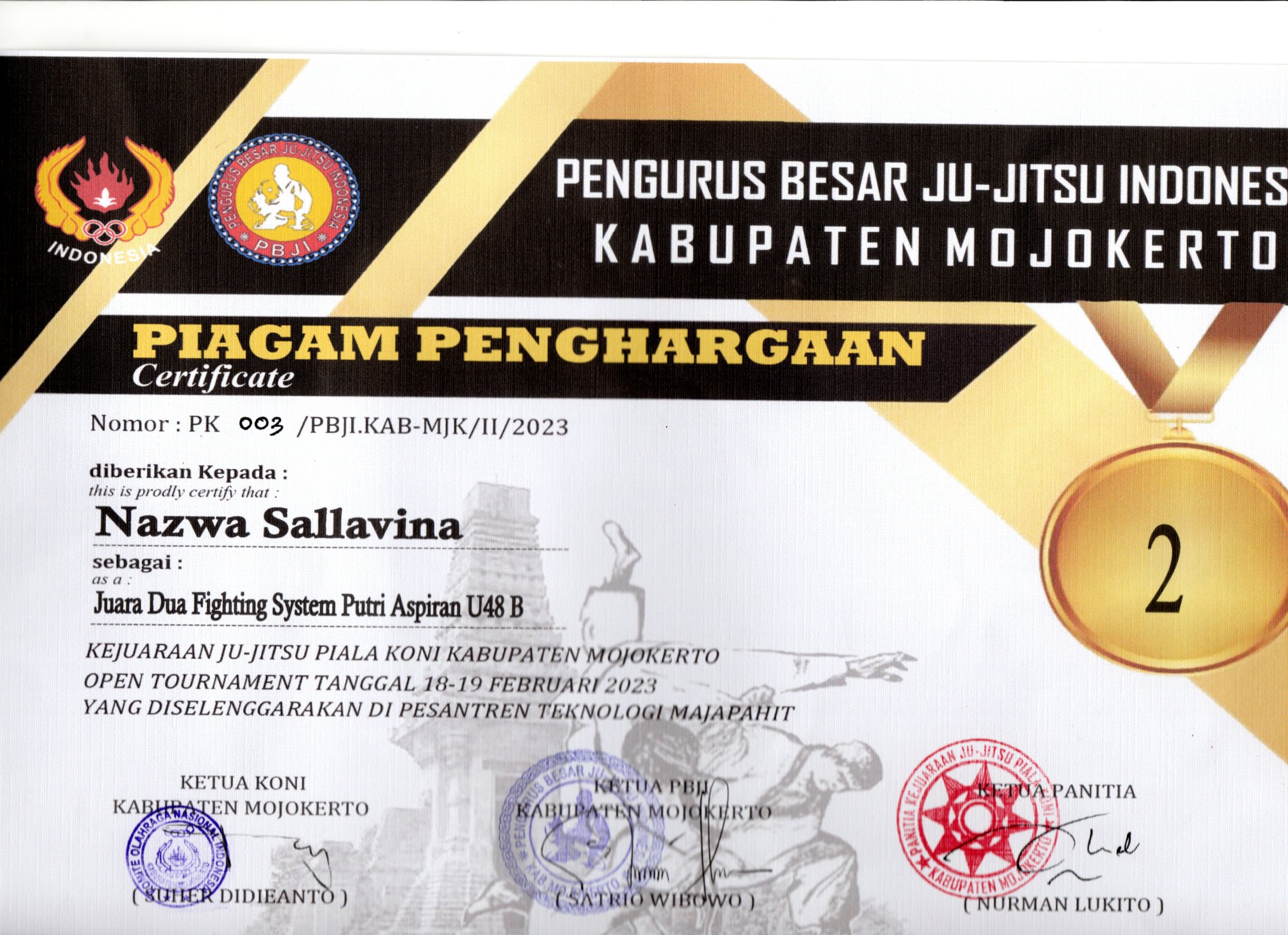 JUARA 2 FIGHTING SYSTEM PUTRI ASPIRAN U48 PIALA KONI 