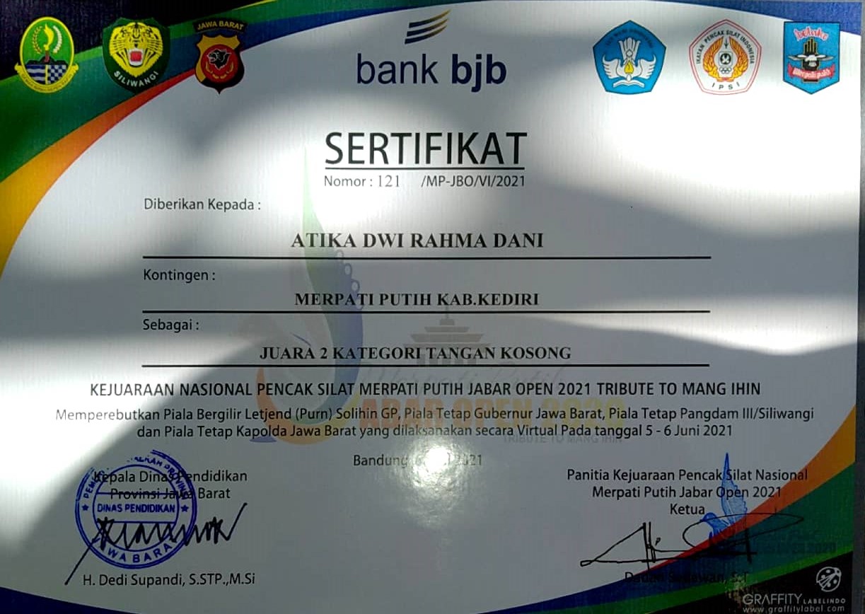 5.	JUARA 2 KATEGORI TANGAN KOSONG KEJUARAAN NASIONAL PENCAK SILAT MERPATI PUTIH JABAR OPEN 2021 TRIBUTE TO MANG IHIN