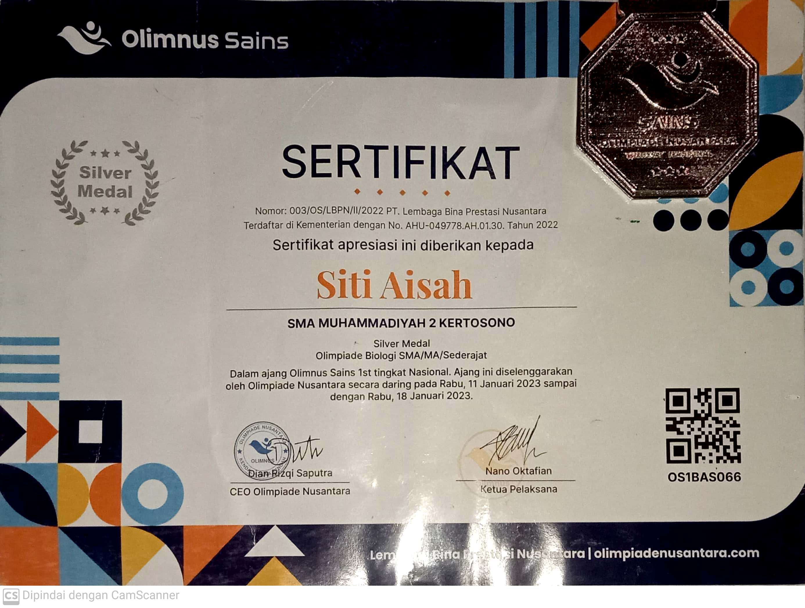 Juara 2 Lomba Olimpiade Biologi dalam Ajang Olimnus Sains 1st tingkat Nasional