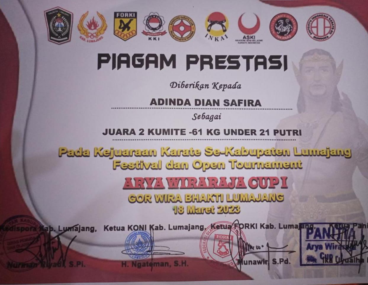 Kejuaraan Karate Se- Kab. Lumajang Festival dan Open Tournament Arya Wiraraja Cup 1