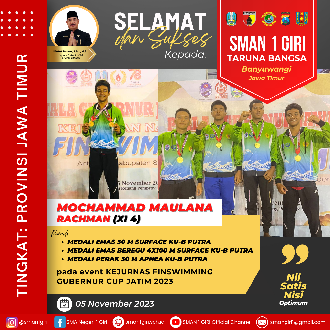 Beregu 4 x 100 m Surface KU-B Putra pada Kejurnas Finswimming Gubernur Cup Jatim 2023