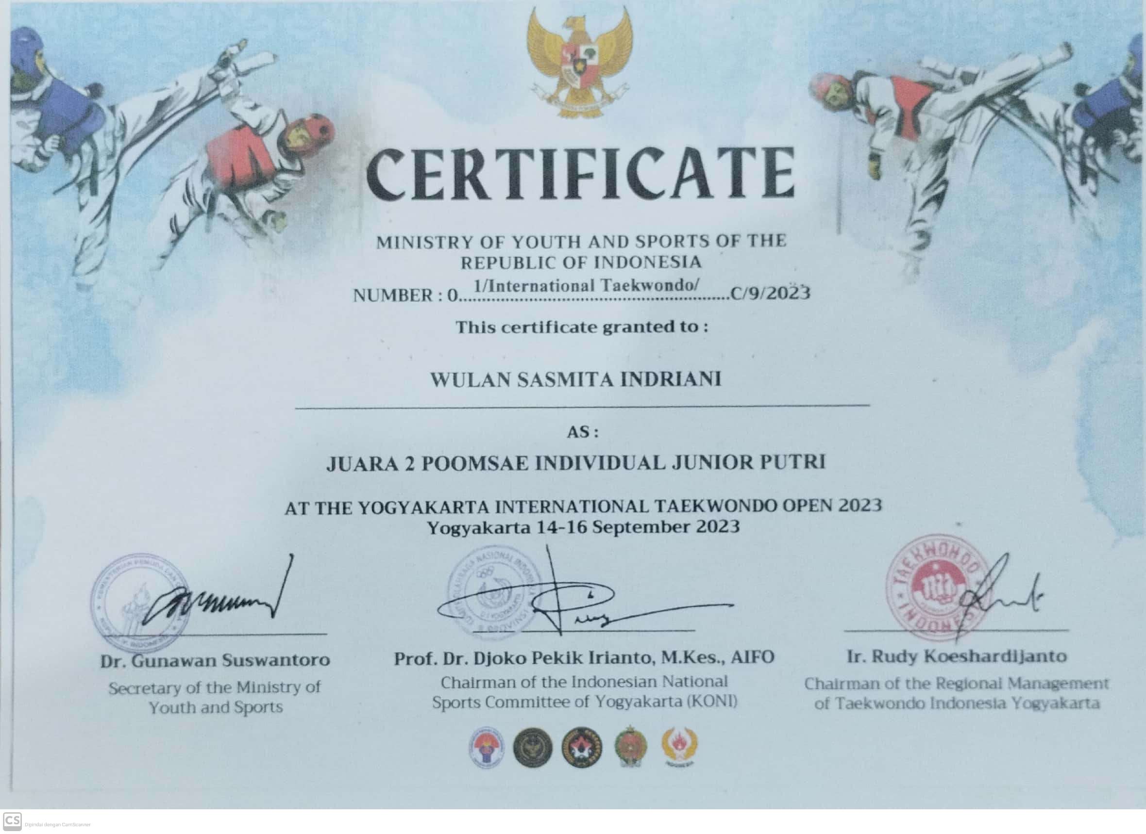 JUARA 2 POOMSAE INDIVIDUAL JUNIOR PUTRI