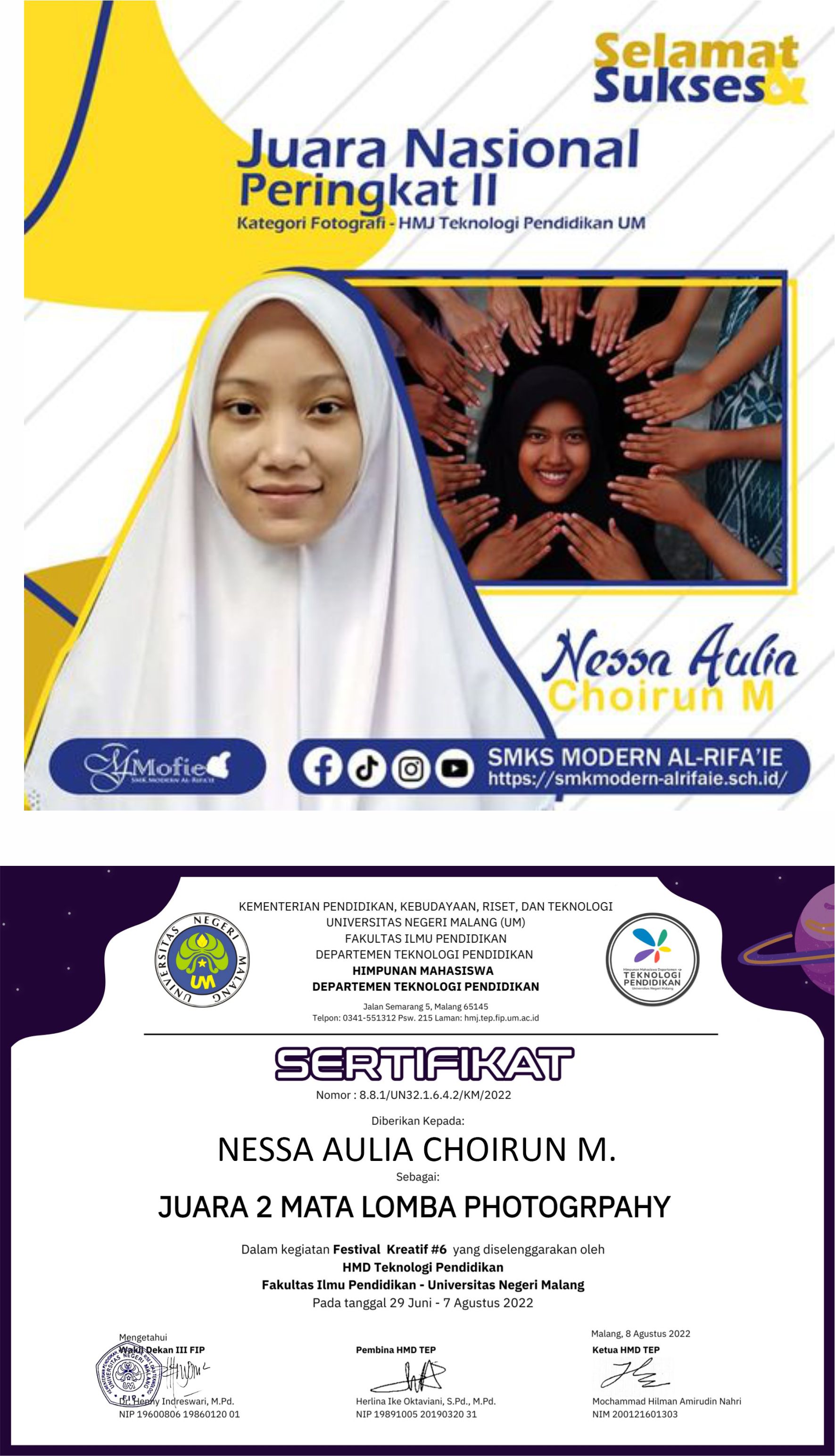 Juara 2 Lomba Fotografi Festival Kreatif 6 Prodi Teknologi Pendidikan UM