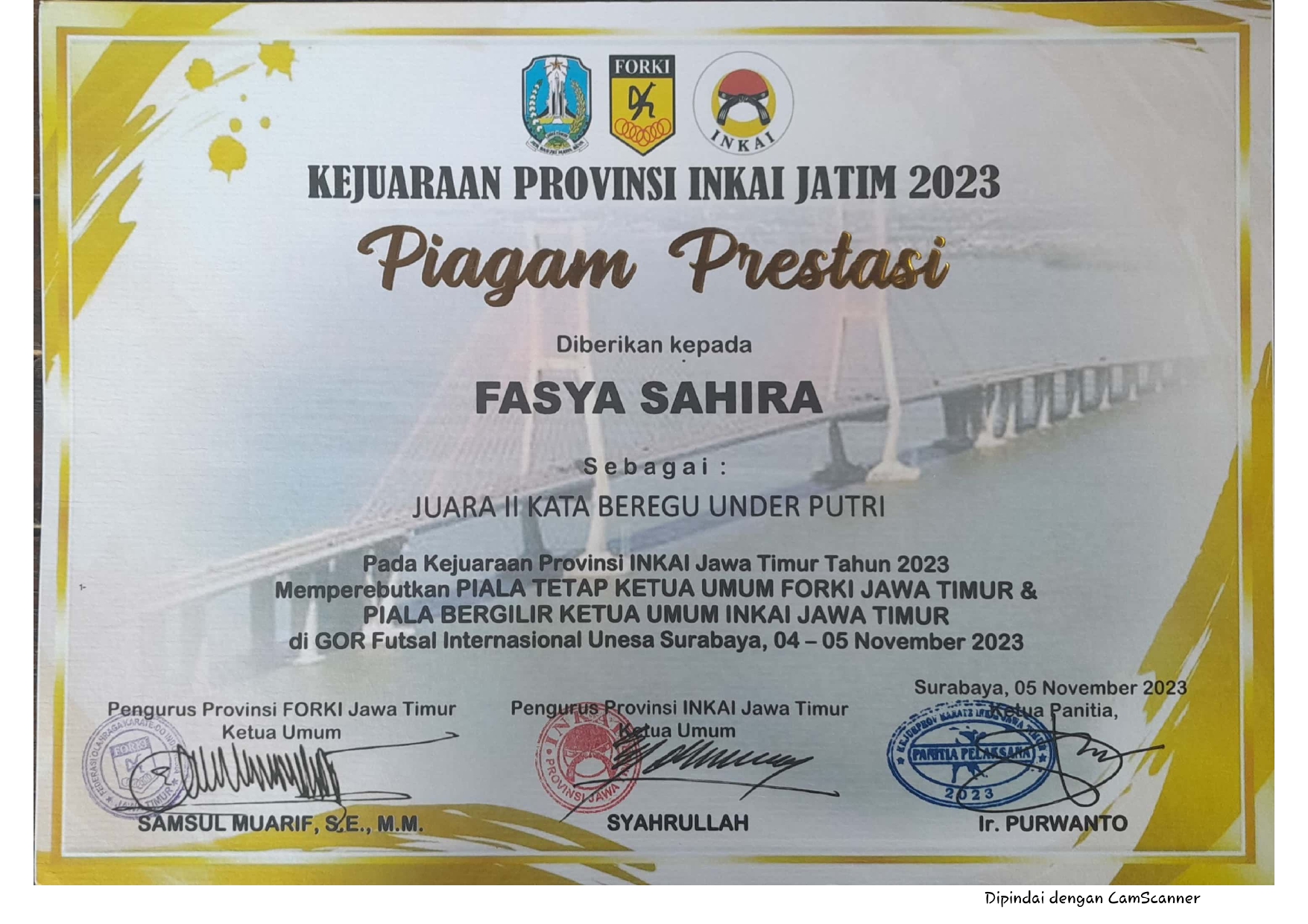 Juara II Kata Beregu Under Putri pada Kejuaraan Provinsi INKAI Jawa Timur tahun 2023