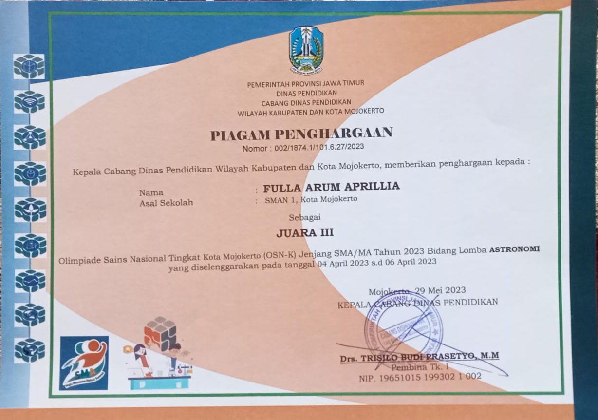 Olimpiade Sains Nasional Tingkat Kota Mojokerto (OSN-K) Jenjang SMA/MA Tahun 2023 Bidang Lomba ASTRONOMI