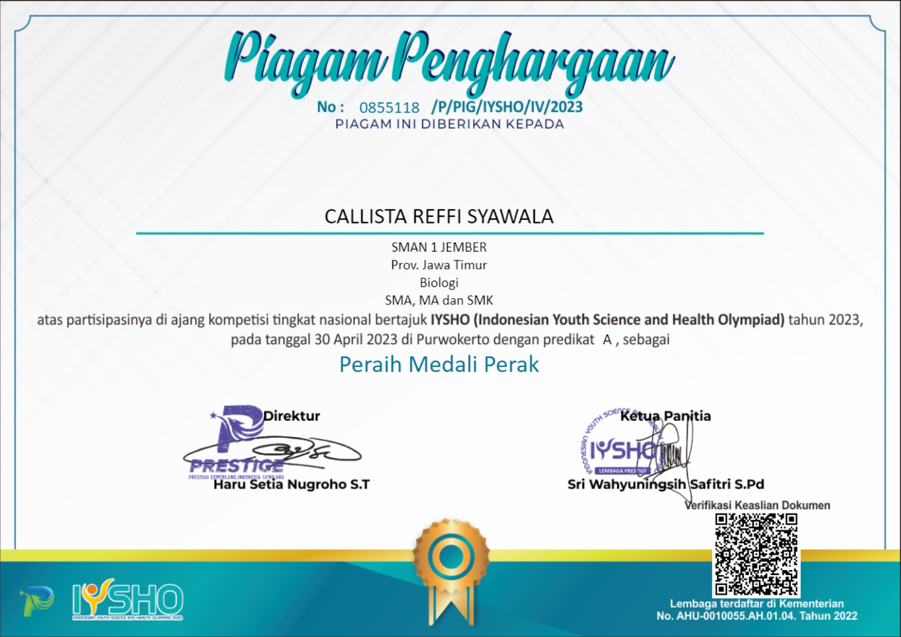 IYSHO (Indonesian Youth Science and Health Olympiad) tahun 2023 bidang Biologi