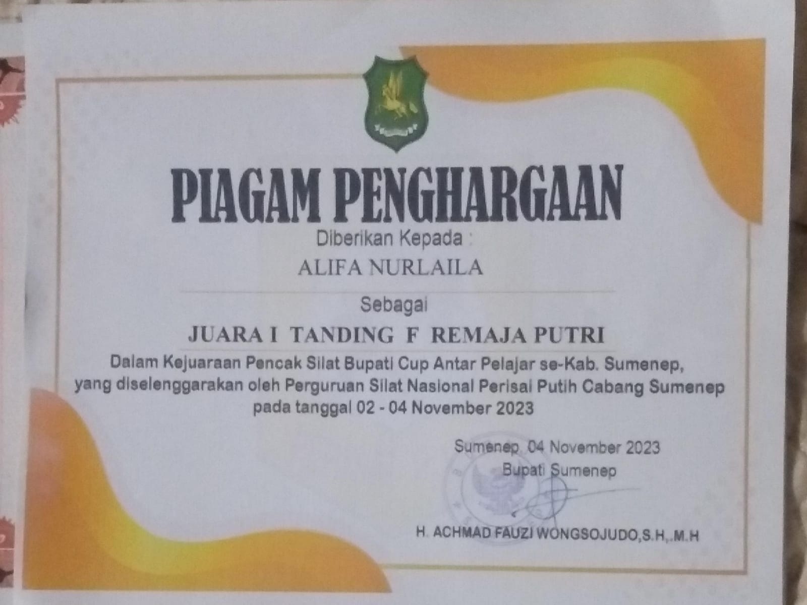 KEJUARAAN PENCAK SILAT BUPATI CUP ANTAR PELAJAR SE-KAB. SUMENEP