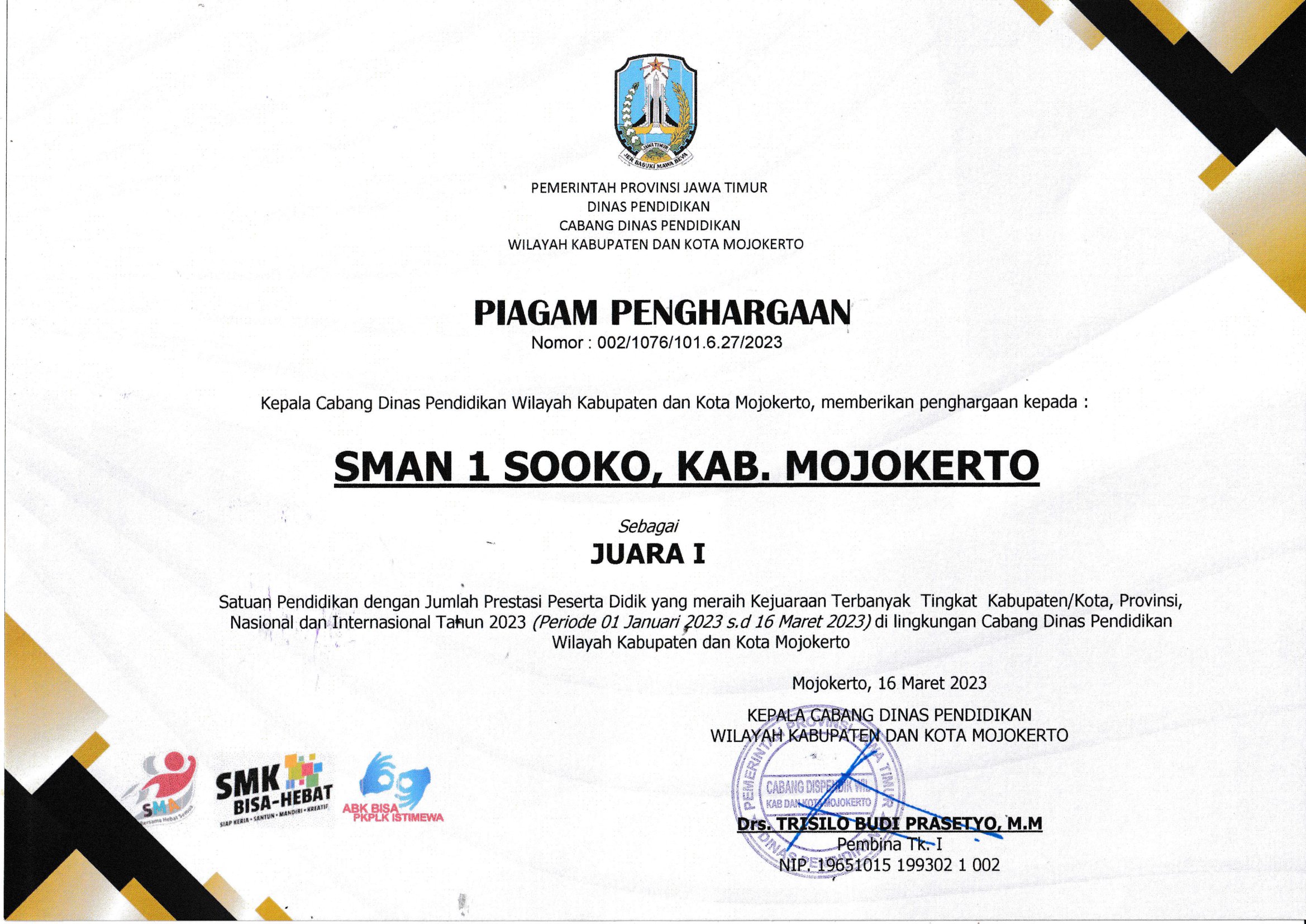 SATUAN PENDIDIKAN DENGAN JUMLAH PRESTASI PESERTA DIDIK YANG MERAIH KEJUARAAN TERBANYAK TINGKAT KABUPATEN/KOTA, PROVINSI, NASIONAL DAN INTERNASIONAL TAHUN 2023