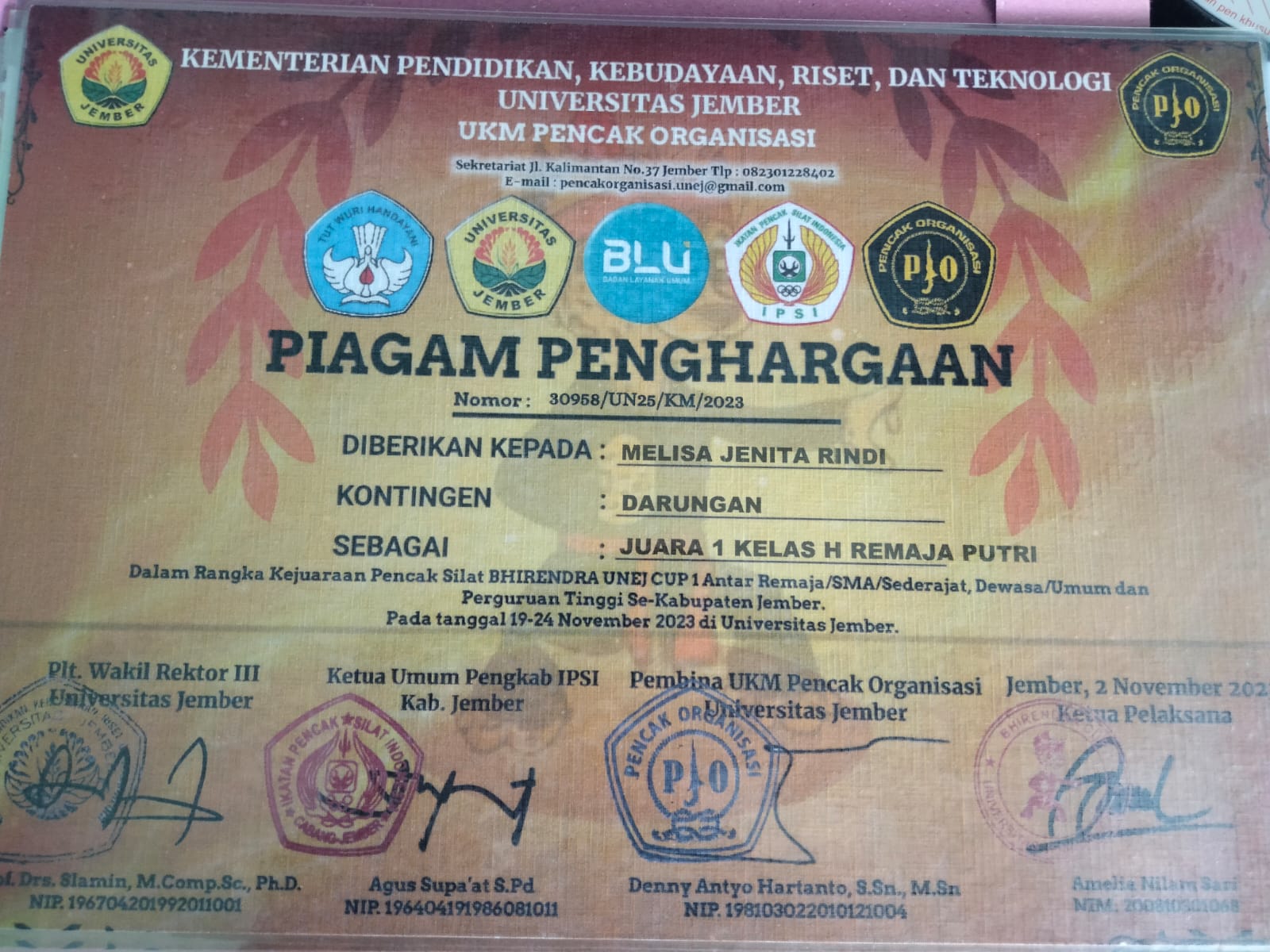 kejuaaraan pencak silat bhirendra unej cup 1