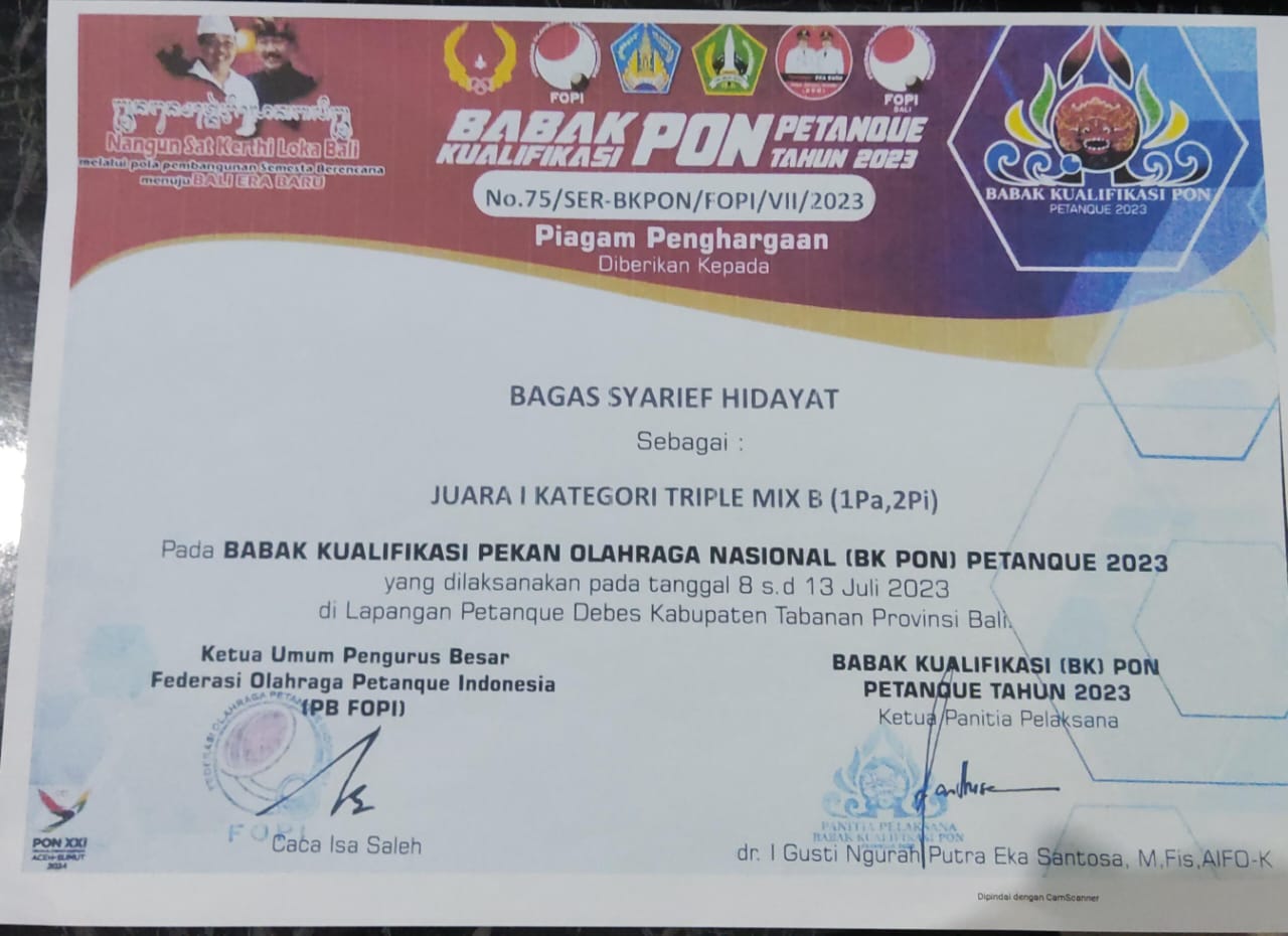 BABAK KUALIFIKASI PON PETANQUE 2023