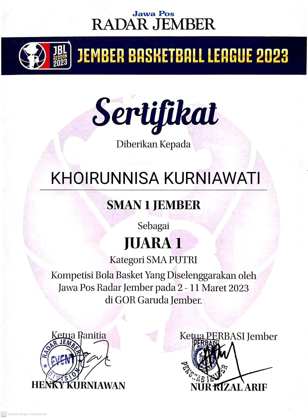 Jember Basketball League 2023 (Kategori SMA Putri)