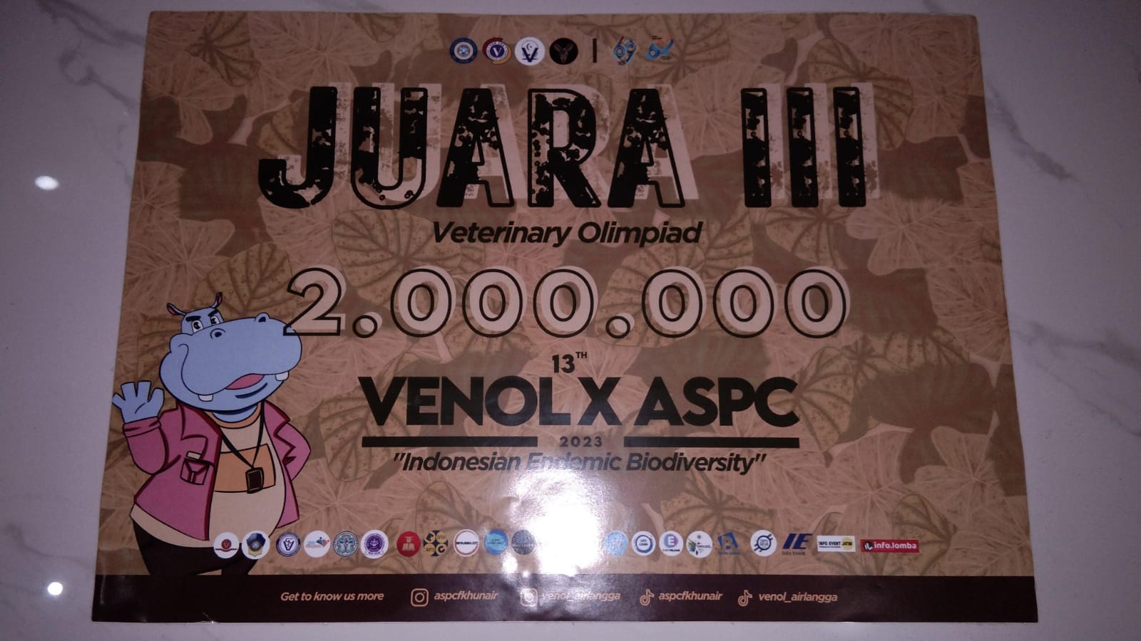 juara 3 VENOL X ASPC 2023 Fakultas Kedokteran Hewan Universitas Airlangga