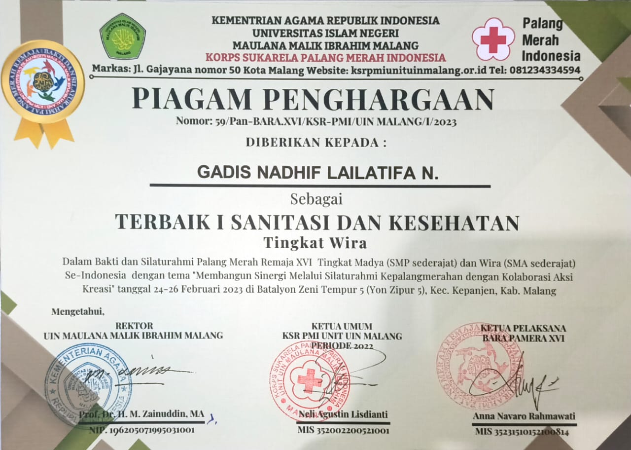 JUARA 1 SANITASI KESEHATAN LOMBA PMR BARA PAMERA