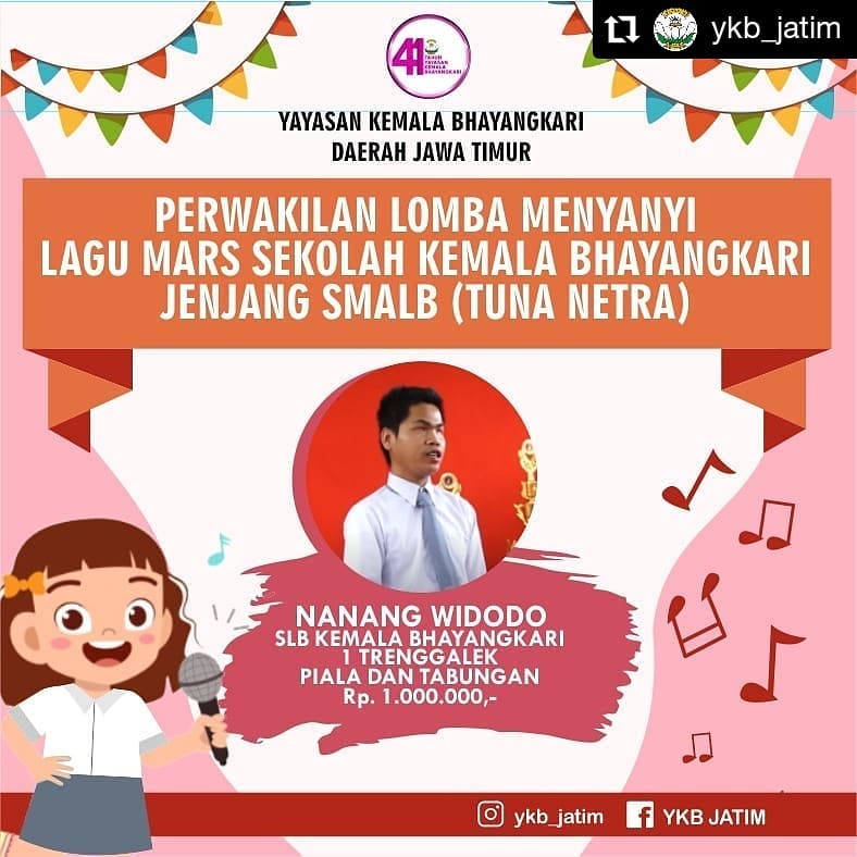 Lomba Menyanyi Lagu Mars Sekolah Kemala Bhayangkari Jenjang SMALB (tunanetra) dalam rangka HUT ke 41Yayasan Kemala Bhayangkari se Daerah Jawa Timur