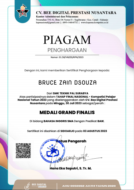 Bronze Winner Province Level English Olympic 2023 Global House