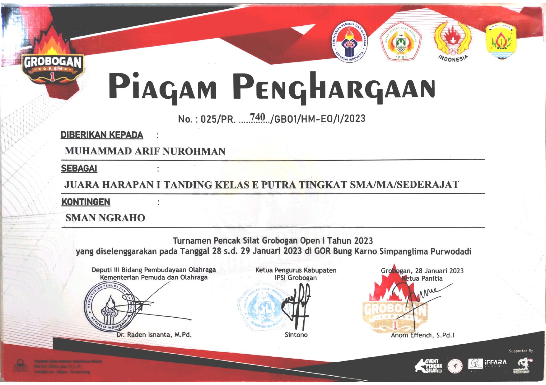 Turnamen Pencak silat Grobogan open tahun 2023 TANDING KELAS E PUTRA TINGKAT SMA/ SMK SEDERAJAT