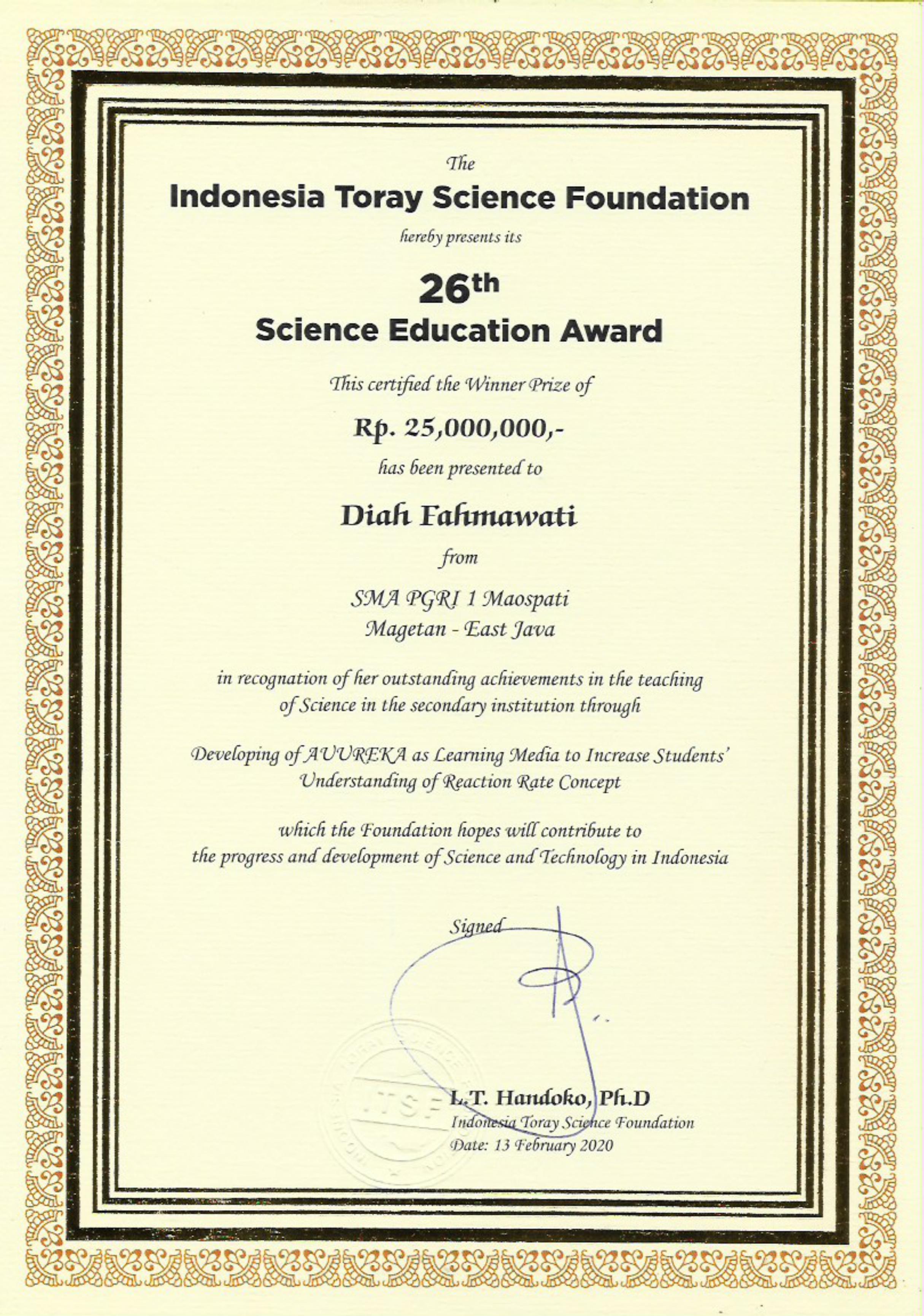 SCIENCE EDUCATION AWARD (SEA) KE-26