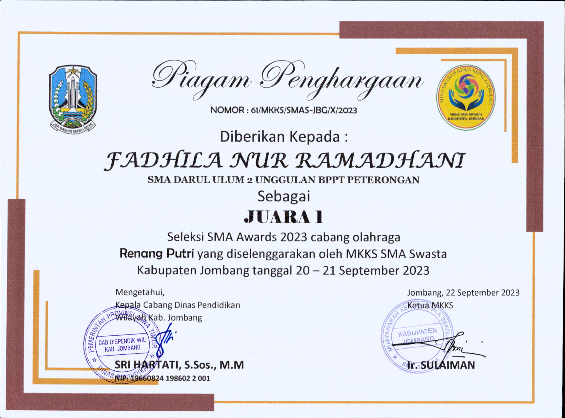 SMA Awards 2023 cabang Olahraga Renang Putri