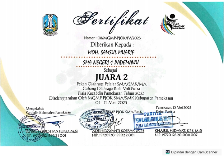 PIALA KACABDIN PAMEKASAN TAHUN 2023 CABANG OLAHRAGA BOLA VOLI PUTRA 