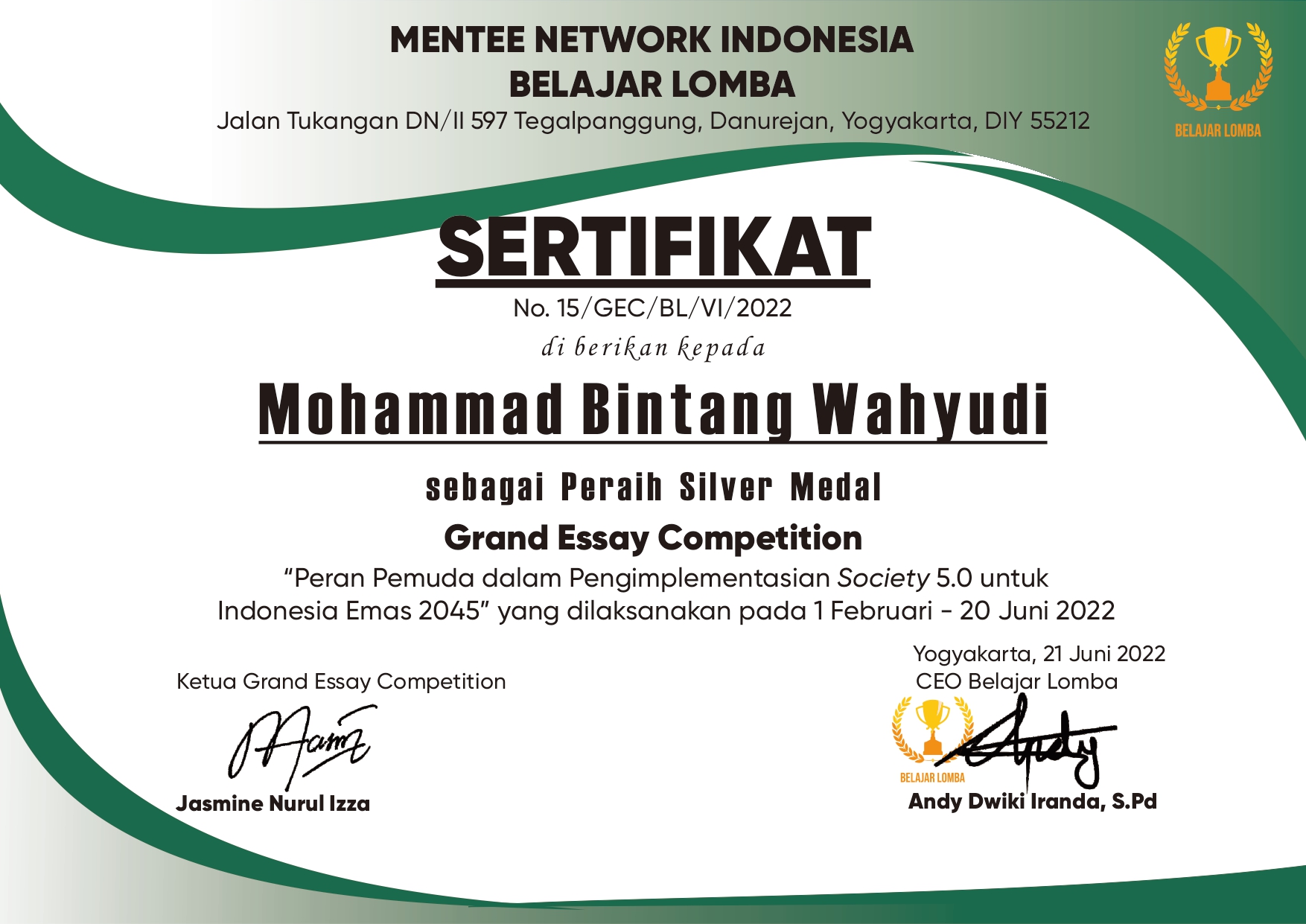 MEDALI PERAK GRAND ESSAY COMPETITION