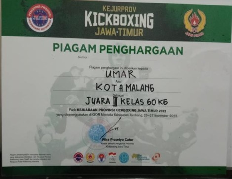 Juara 3  Kelas 60 Kg Kickboxing Tahun 2022