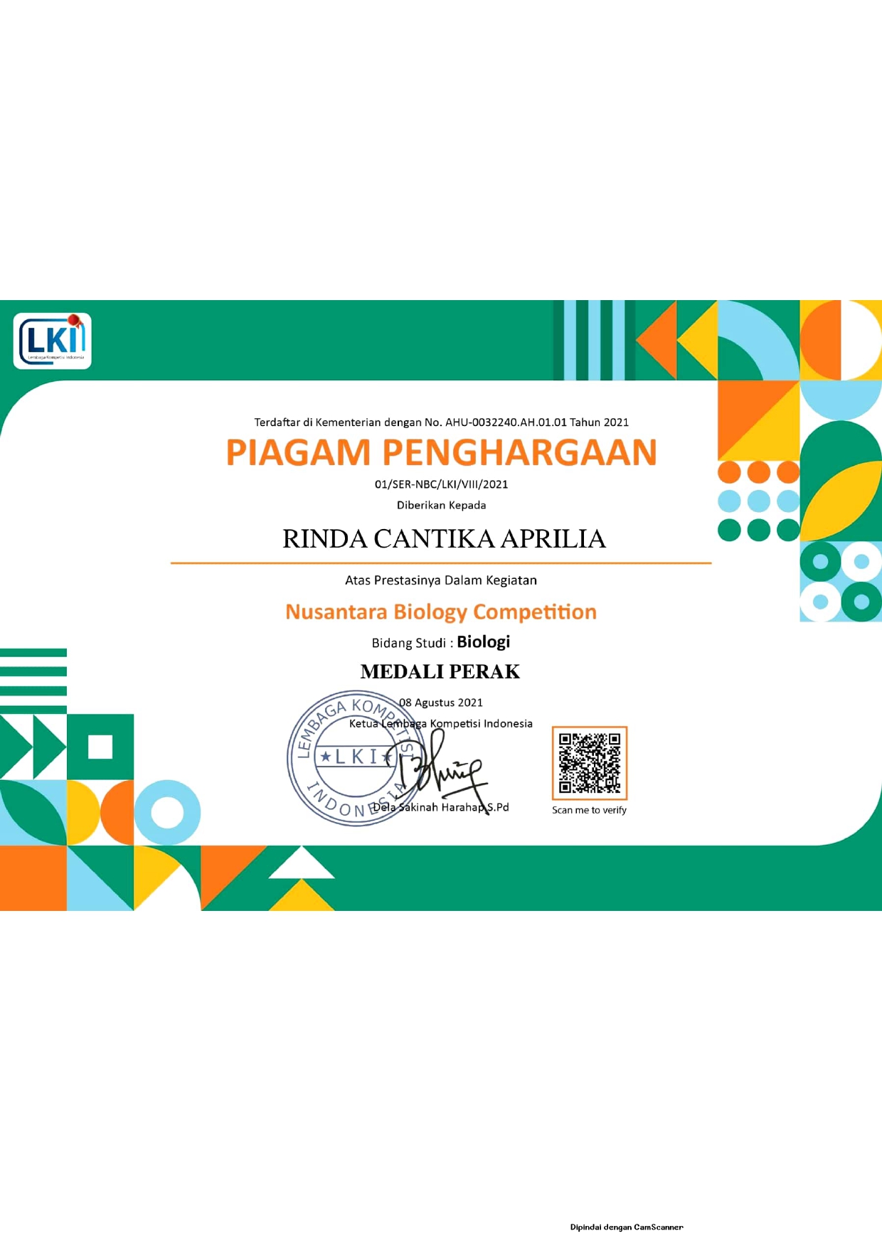 JUARA 2 NUSANTARA BIOLOGY COMPETITION