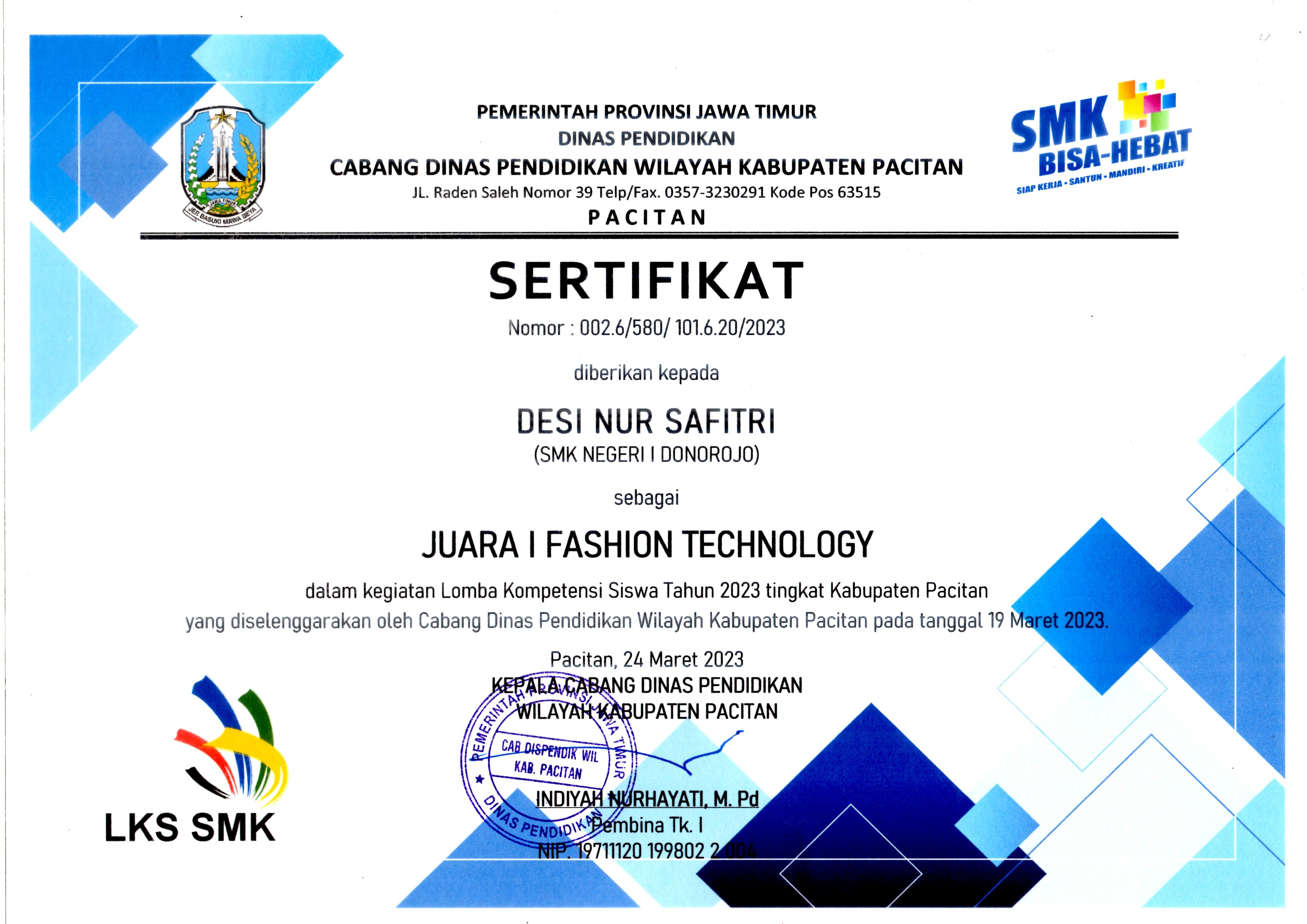 Lomba Kompetensi Siswa Tahun 2023 Tingkat Kabupaten Pacitan  Bidang (Fashion Technology)