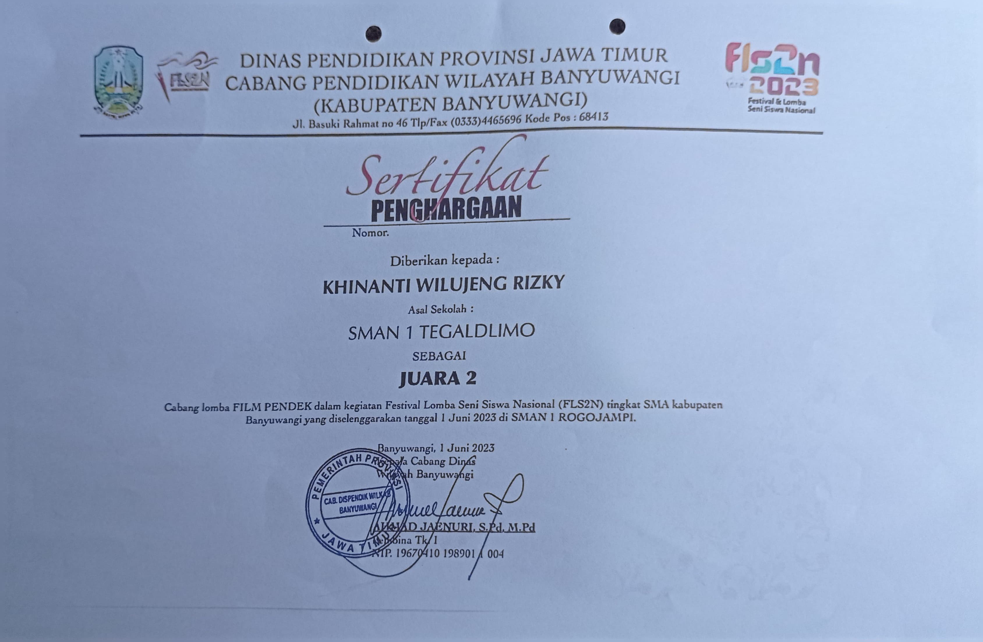 Lomba Film Pendek dalam Kegiatan FLS2N tingkat SMA Kabupaten Banyuwangi