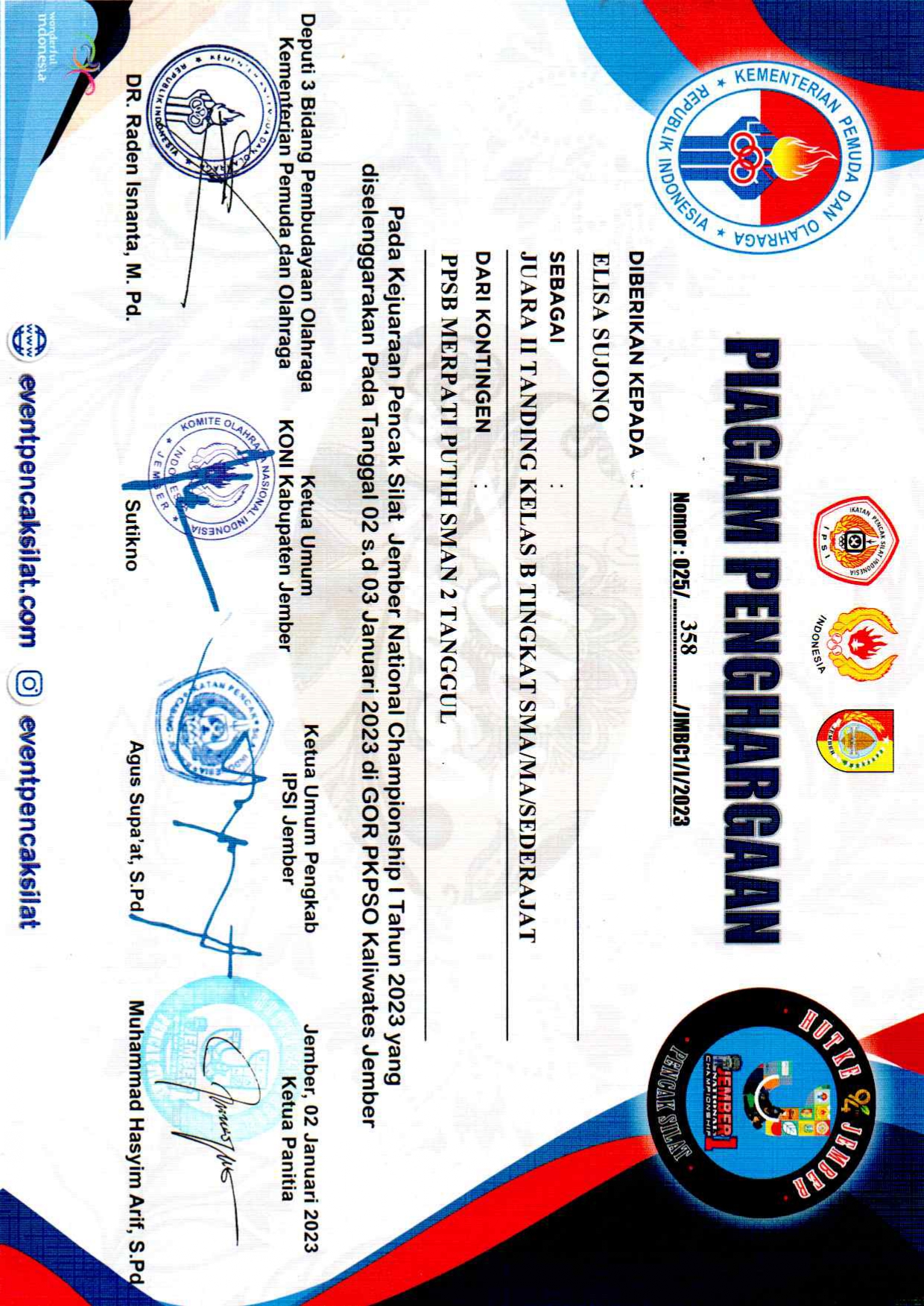 Tanding Kelas B Tingkat SMA/MA/ Sederajat Kejuaraan Pencak silat Jember Natonal Championship I