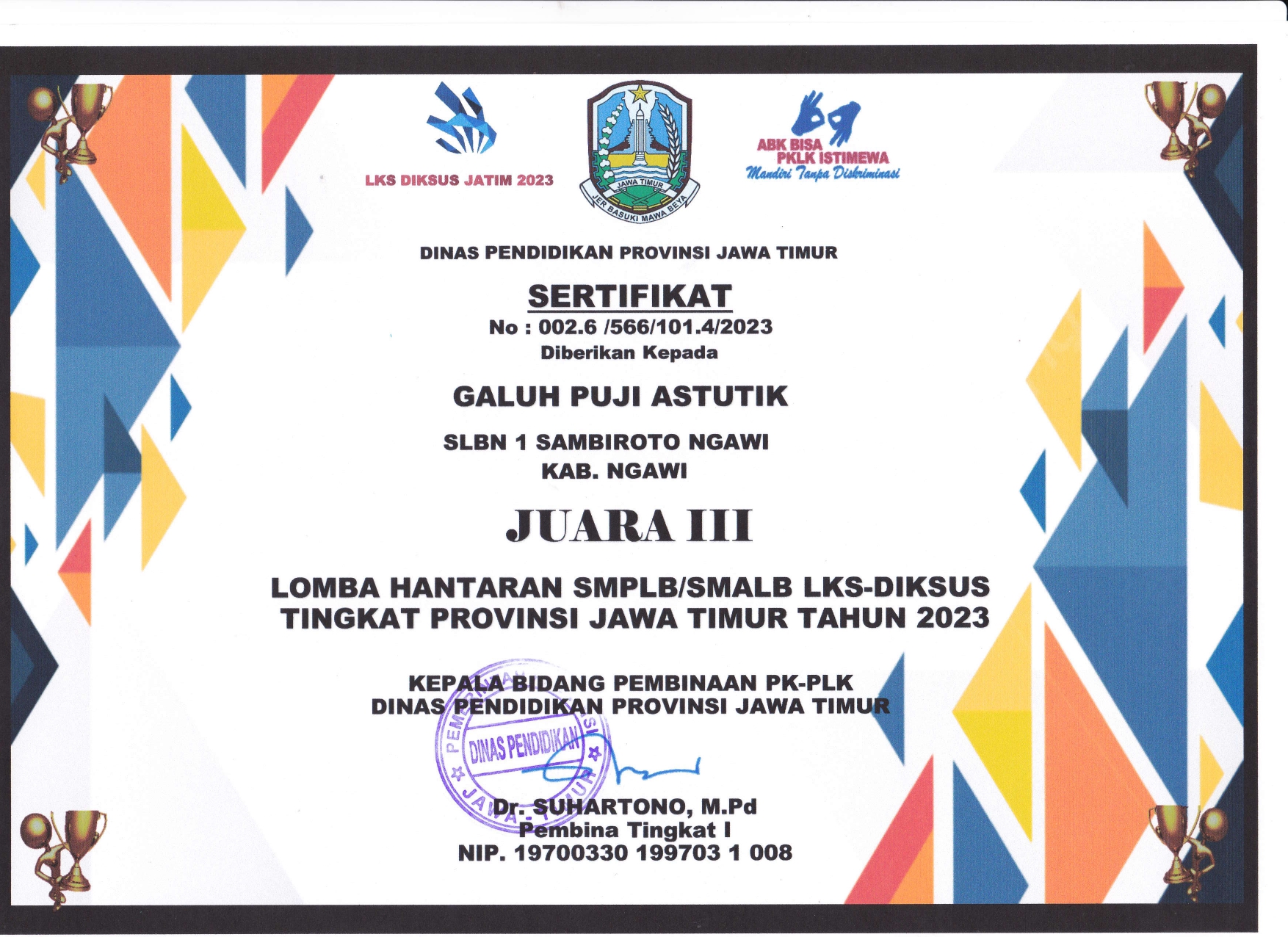 LOMBA HANTARAN SMPLB/SMALB LKS-DIKSUS TINGKAT PROVINI JAWA TIMUR TAHUN 2023