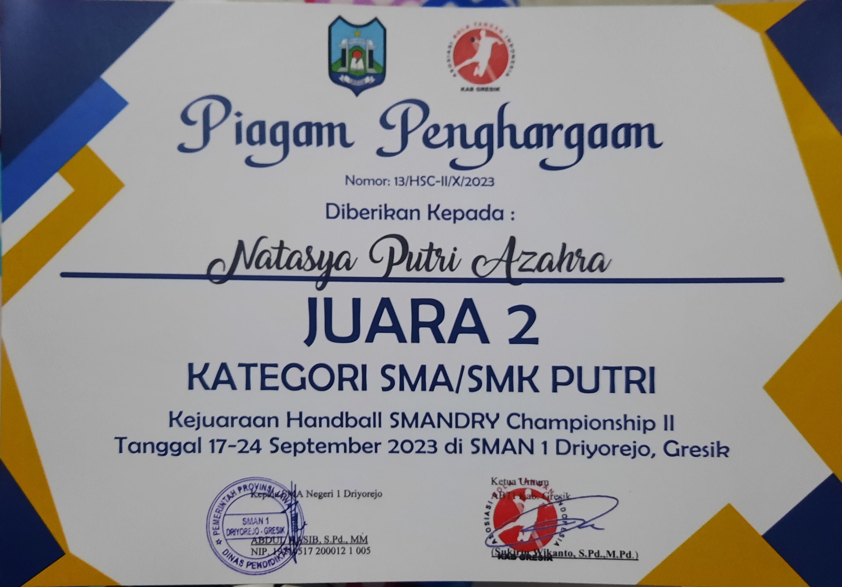 JUARA 2 HANDSBALL PUTRI SMANDRY CHAMPIONSHIP 2023