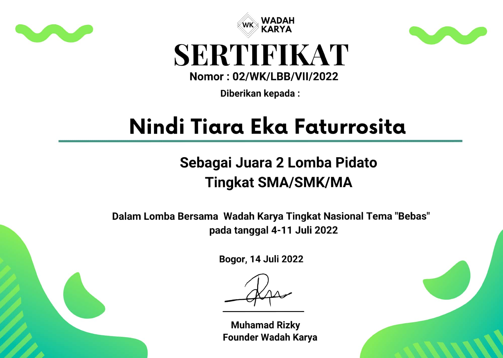 PIDATO DALAM LOMBA BERSAMA WADAH KARYA TINGKAT NASIONAL TEMA \