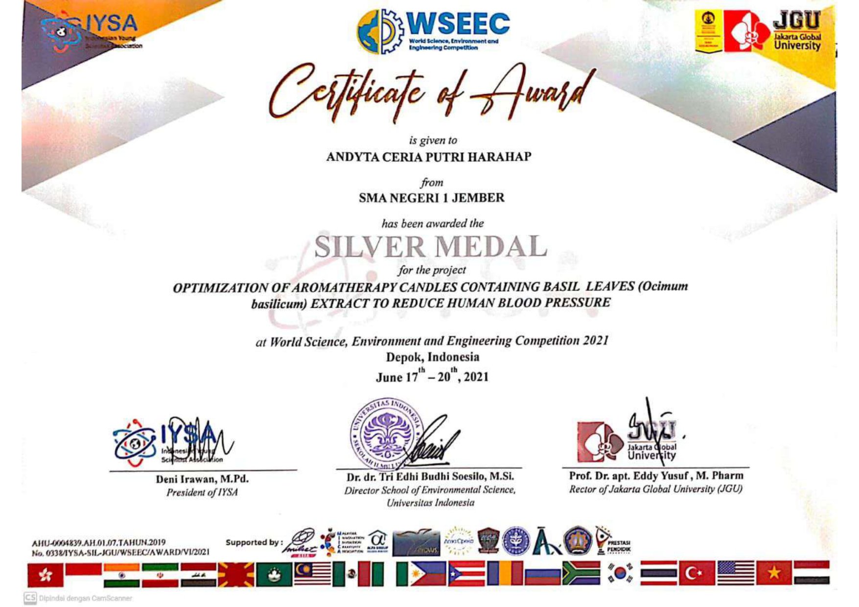 WORLD SCIENCE, ENVIRONMENT AND ENGINEERING COMPETITION (WSEEC) 2021