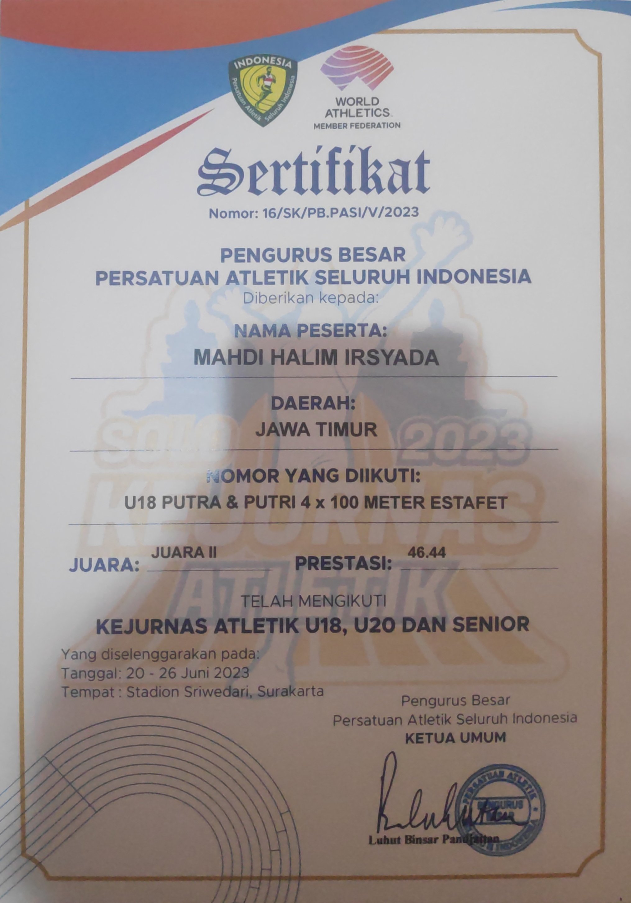 Kejuaraan Nasional (Kejurnas) Atletik U18, U20 dan Senior
