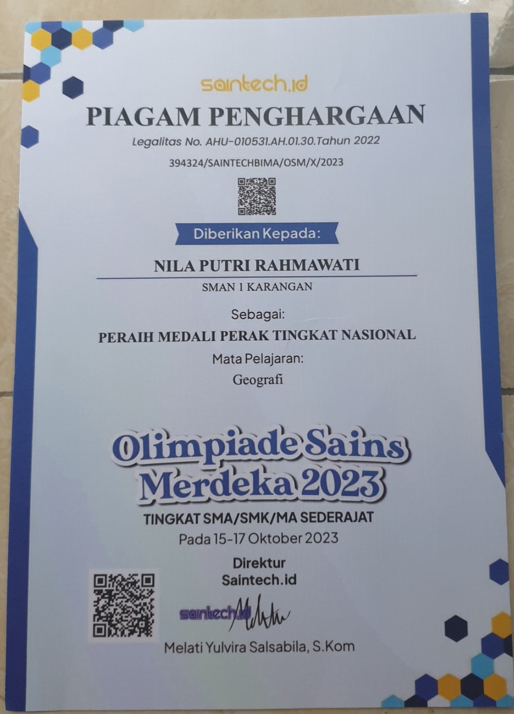 MATA PELAJARAN GEOGRAFI DALAM OLIMPIADE SAINS MERDEKA 