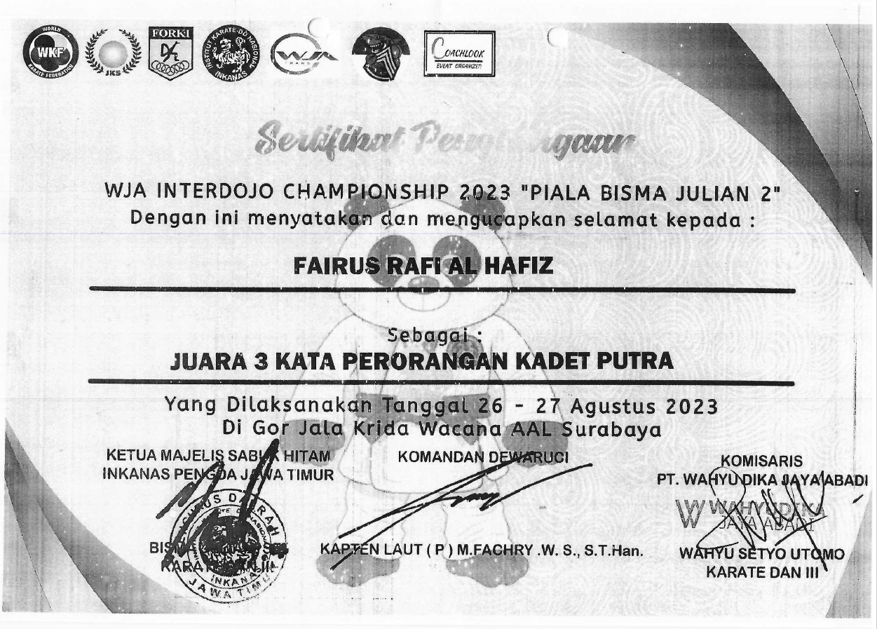 JUARA 3 KATA PERORANGAN KADET PUTRA