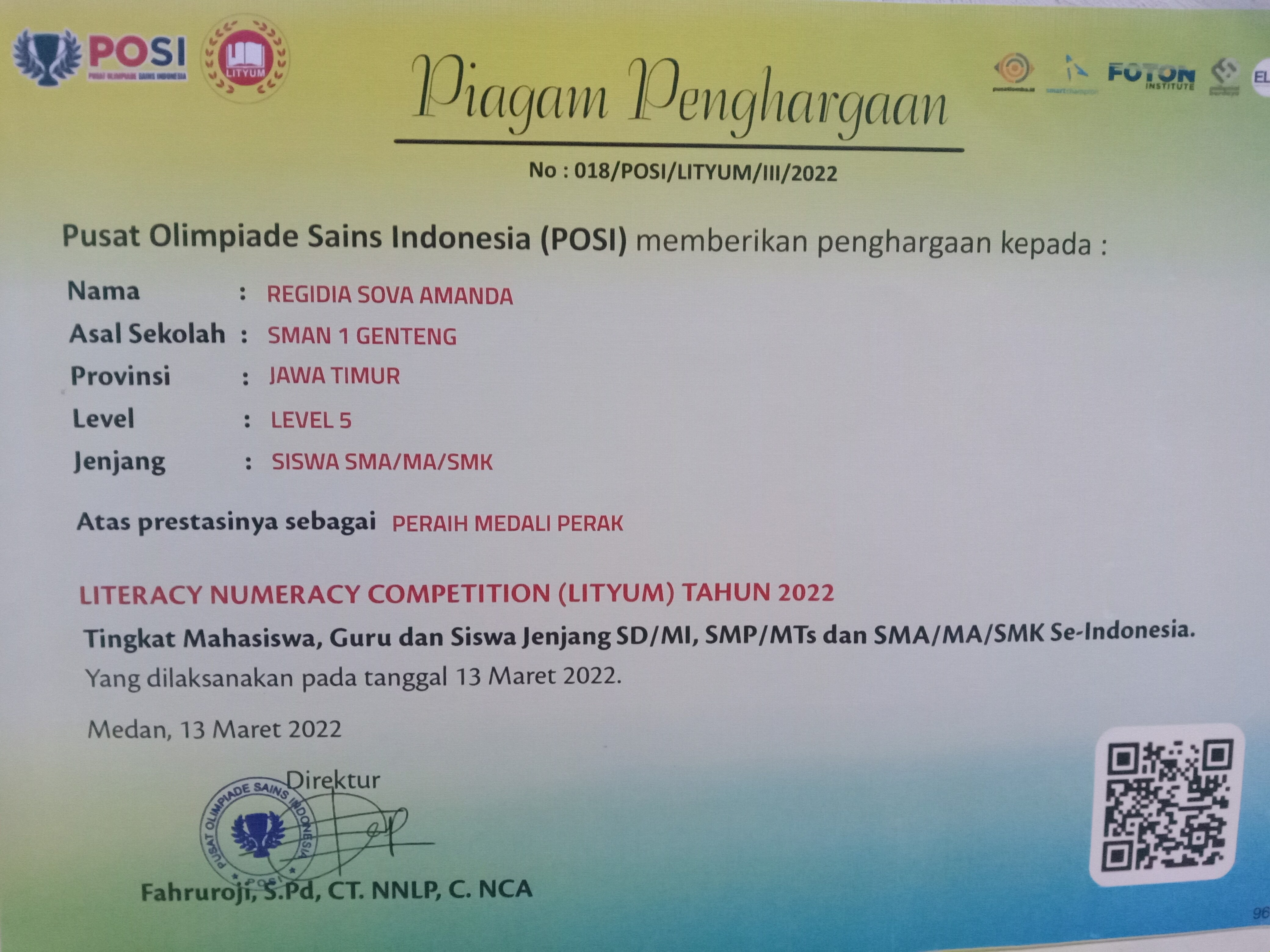 MEDALI PERAK LITERACY NUMERACY COMPETITION (LITYUM) TAHUN 2022