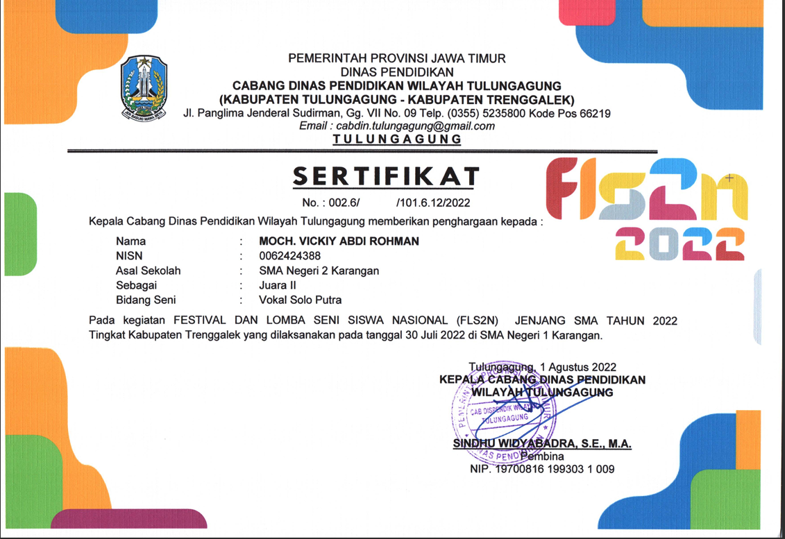 FESTIVAL DAN LOMBA SENI SISWA NASIONAL (FLS2N) JENAJNAG SMA TAHUN 2022 TINGKAT KABUPATEN BIDANG SENI VOKAL SOLO PUTRA