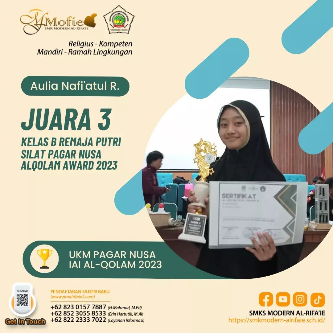 Juara 3 Lomba Kelas B Remaja Putri Silat Pagar Nusa Al Qolam Award 2023